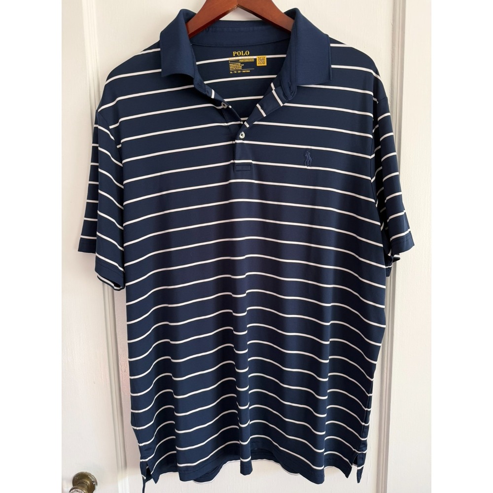 Polo Ralph Lauren Performance Polo Shirt Mens XL Navy Striped Moisture Wicking